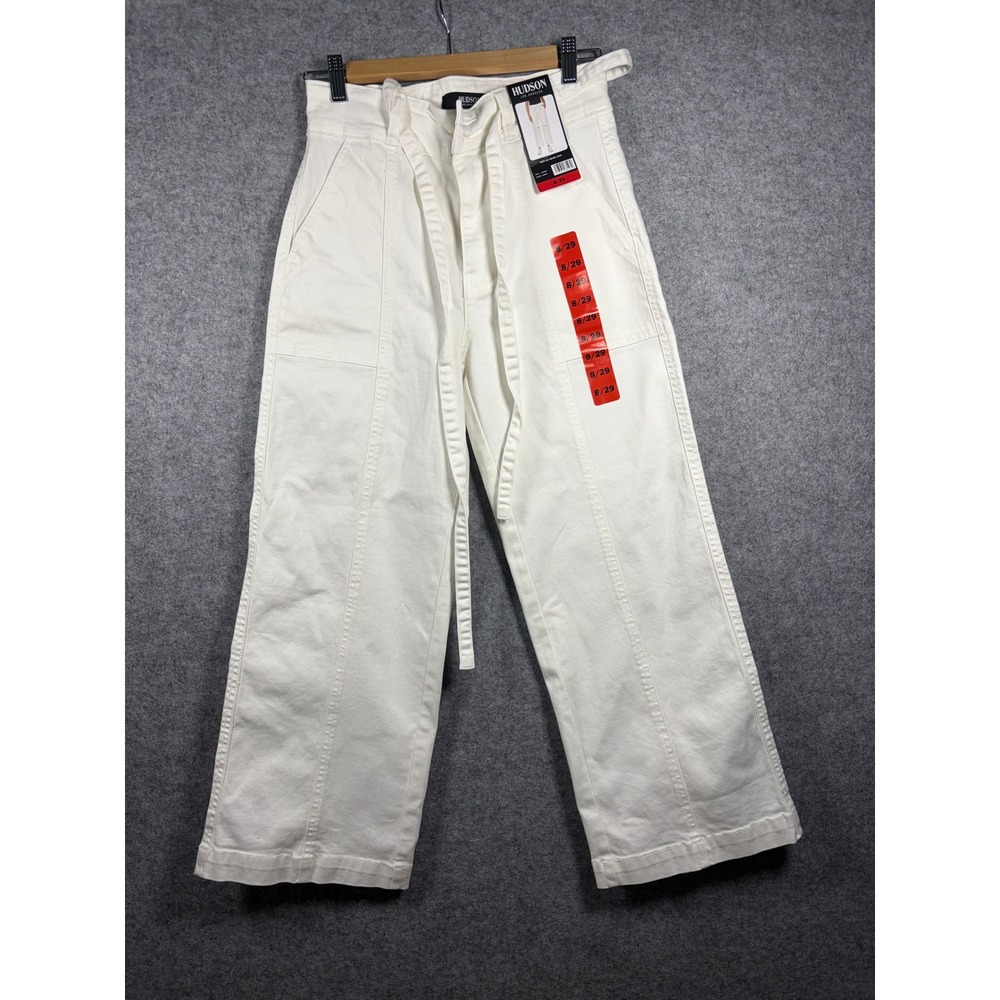 Hudson Los Angeles Wide Leg Belted Jean Cream White High Rise Size 8/29 1870950